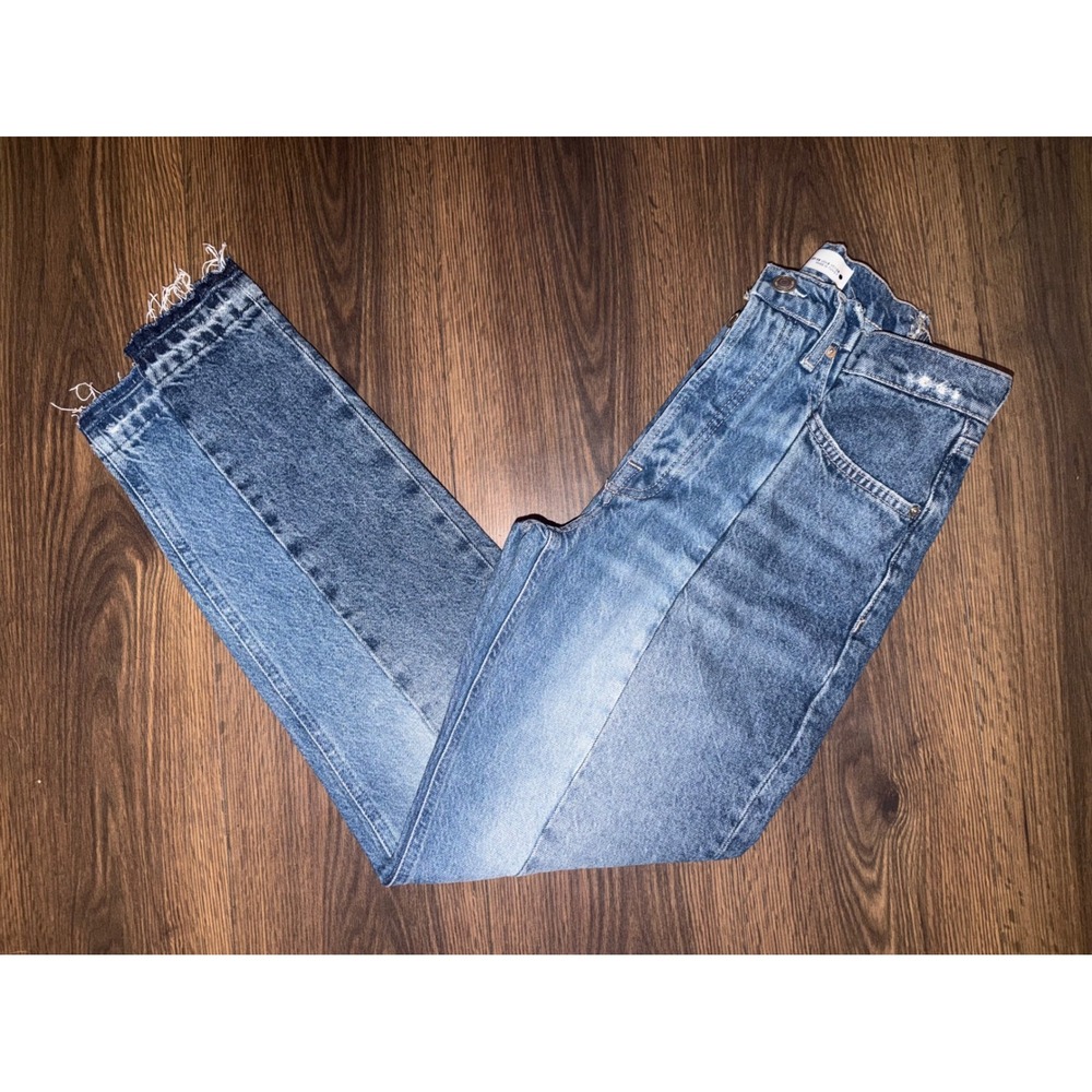 Zara Jeans Womens 6 Blue Two Tone Patchwork High Rise Straight Leg
